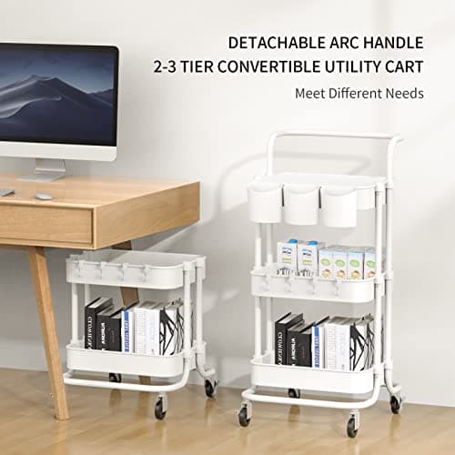 ALVOROG 3-Tier Plastic Rolling Utility Cart,Multi-Functional Storage Trolley for Office
