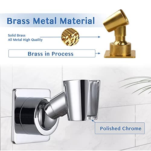 Shower Head Holder Adjustable Handheld Brass Shower Head Bracket Adhesive Shower Wall Mount Holder Shower Wand Holder Polished Chrome Drill Free