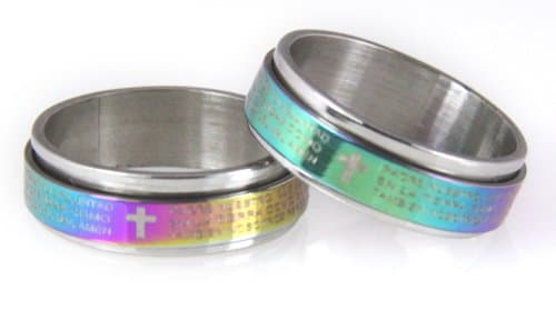 Religious RingsS29 Iridescent Rainbow Spinner Ring Spanish Our Father Lord's Prayer Padre Nuestro Stainless Steel