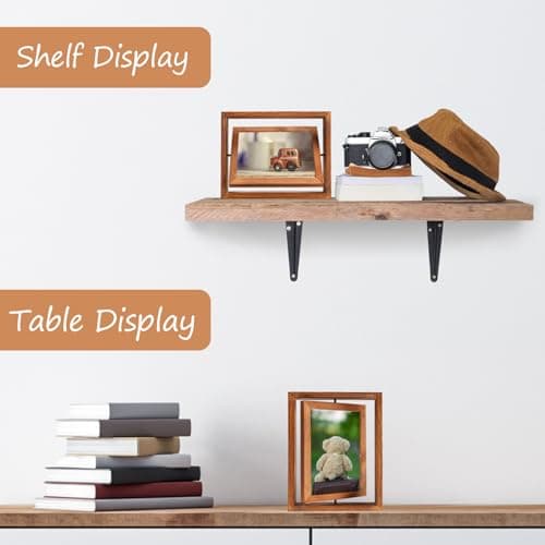 Fixwal Picture Frames, 2 Pack 4x6 Double Sided, Solid Wood, Rotating, Real Glass, Rustic Carbonized Brown, Tabletop