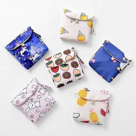 Women lady Girls Sanitary Napkin cover Pad Holder Cotton Pouch,Return gift,Pad Pouch(Pack of 2) Multi colored