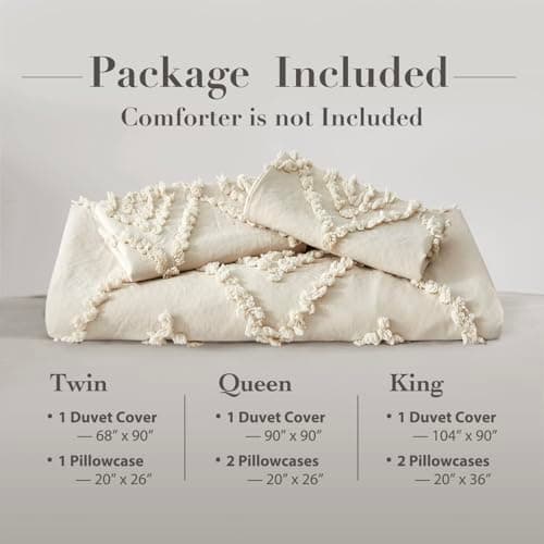 Oli Anderson Tufted Duvet Cover King Size, Soft and Lightweight Duvet Covers Set for All Seasons, 3 Pieces Boho Embroidery Shabby Chic Bedding Set (Beige, King, 104" x 90")