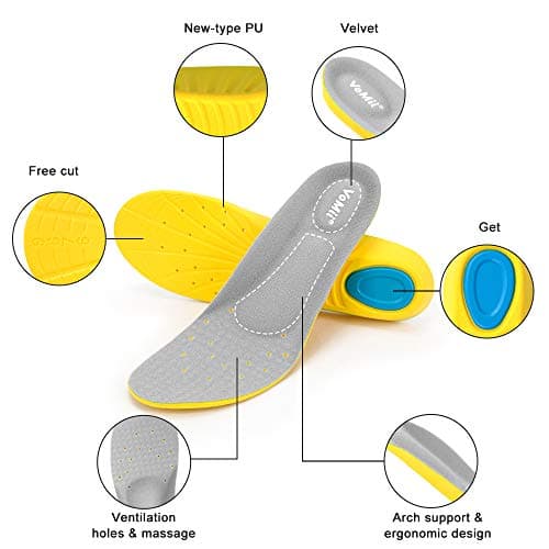 VoMii PU Memory Foam Insoles Plantar Fasciitis Arch Support Insoles for Women Men and Kids, Comfortable Breathable Sports Shoe Inserts, Shock Absorption and Relieve Foot Pain, S(Women 5-6/ Kids 2-5) …