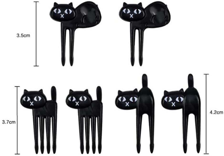 10Pcs Food Fruit Fork Picks for Kids Cute Animals Bento Box Decor Forks Cake Little Forks Dessert Forks Cartoon Toothpick for Kids Cake Dessert Kids Cocktail Sticks (6pcs Black Cats)