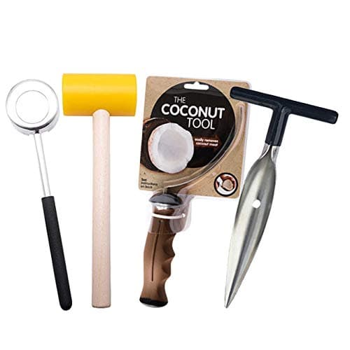 Complete Coconut Opener and Scraper Tool Set | Coconut Easy Hammer Kit, Removal Tool and Coconut Knife Opener for Fresh, Young and Thai Coconuts | Easily Break Open Coconuts and Scoop the Meat