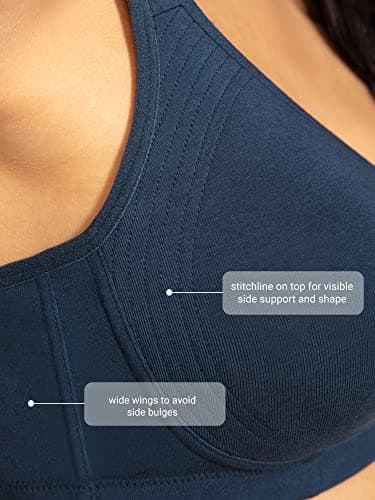 NYKD (NYB169 Cotton Anti Microbial Non Padded & Non Wired Side Support Shaper Bra for Women | Full Coverage Bra with Detailed Contoured Lift & Shape with Wide Straps