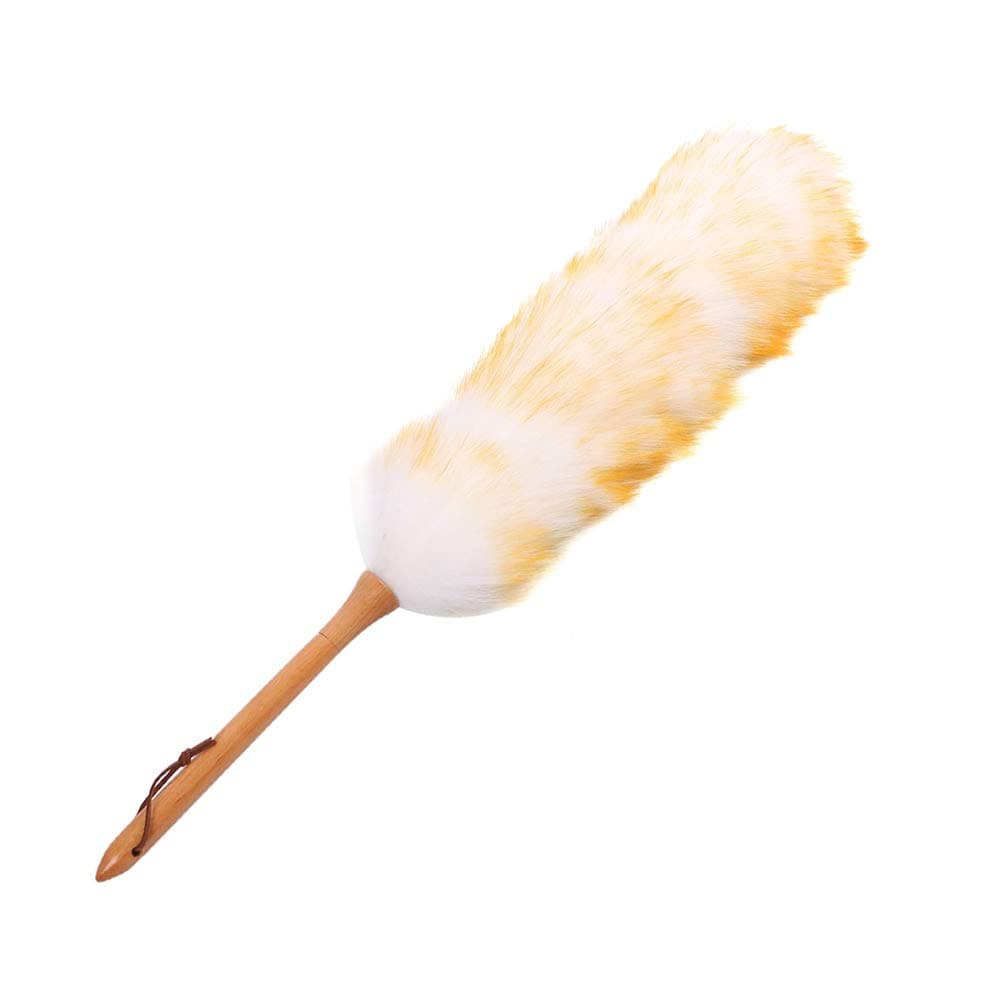 Long Handled Lambswool Duster with Solid Wooden Handle, Feather Duster for Ceiling Fan, Cobweb, Radiator, Window, Home, Office and Car