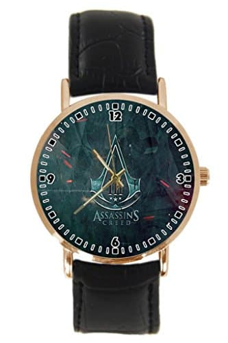 Assassin Creed Assassins Custom Metal Sport Wrist Watch with Black Leather Band Unisex Design