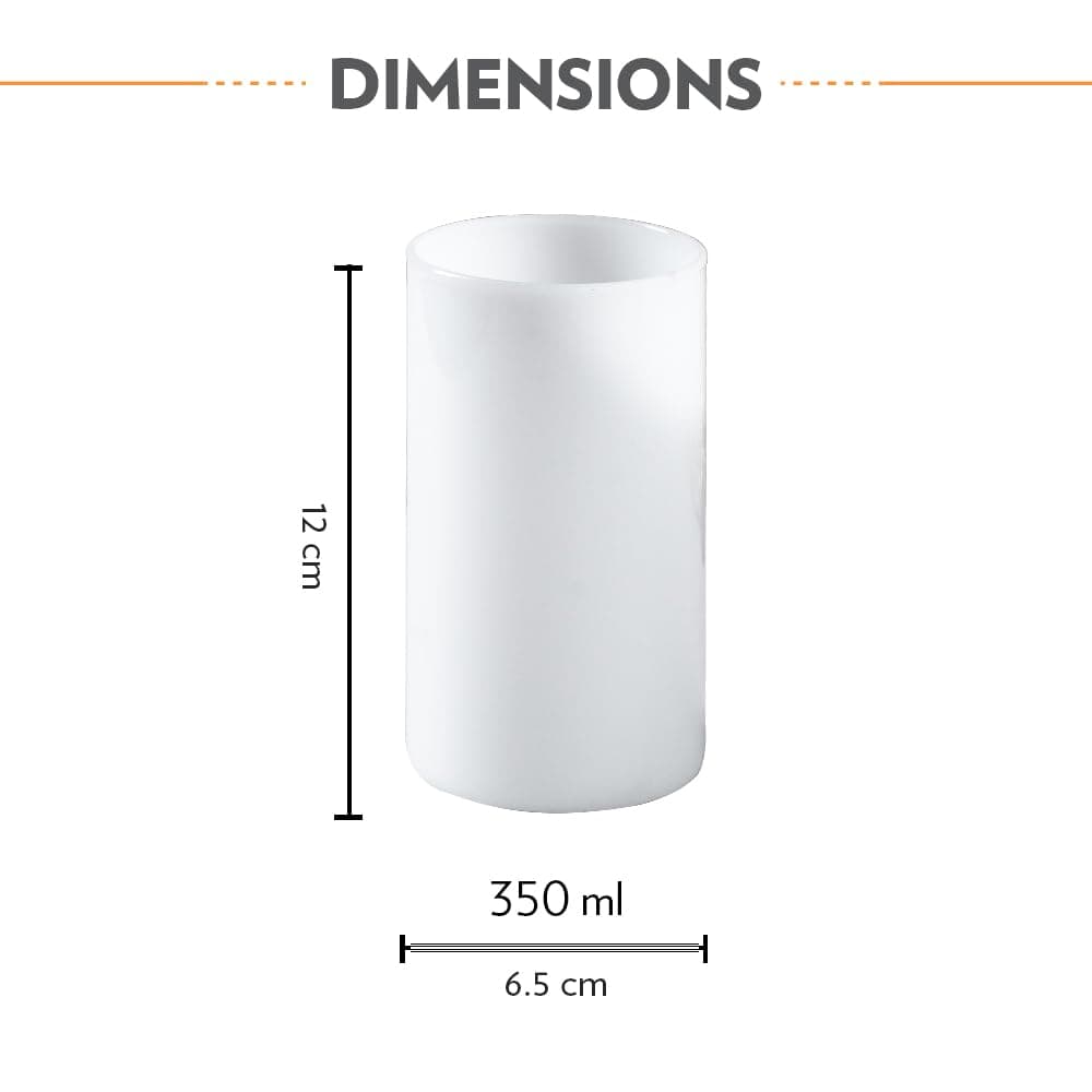 Borosil 350 ml Set of 6 pcs White Jade Vision Drinking Glass | Borosilicate Glass Tumblers for Water, Cold Drinks, Cocktails, Juice| Flame Proof, Microwave & Dishwasher Safe | for Daily use & Gifting