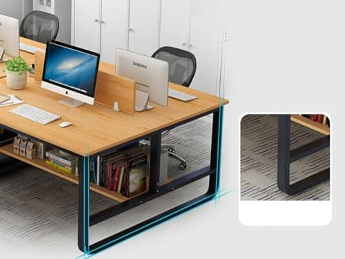 Double Desk for Two People, 47 Inch Two Person Desk - Double Computer Desk with Partition and Storage Shelves, Long Office Writing Table Computer Workstation for Home Office (Black)