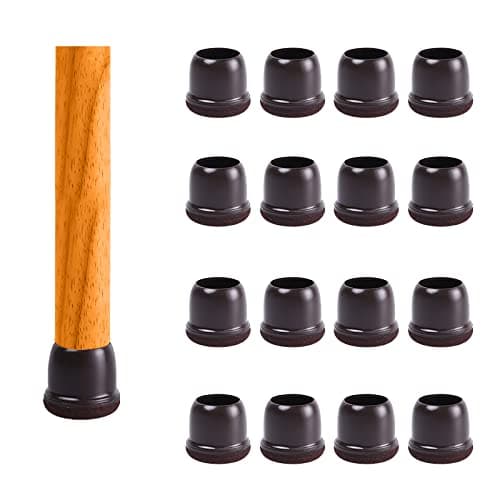Extra Small Silicone Chair Leg Floor Protectors, Dark Brown Chair Leg Caps w/Wrapped Felt, Dark Silicon Furniture Leg Feet Cups, No Noise No Scratches16 Pcs (Round, Fit: 0.5" - 0.8")