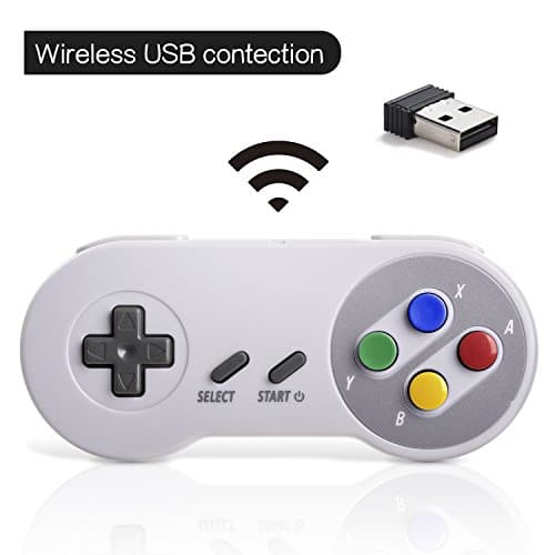 2 Pack 2.4 GHz Wireless USB Controller Compatible with SNES Games, SNES Retro USB PC Super Classic Controller for Windows PC MAC Linux Genesis Raspberry Pi Retropie (Multicolored Keys)