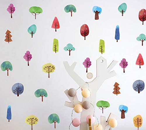 IARTTOP Watercolor Trees Wall Decal, Colorful Natural Woodland Trees Sticker for Window Cling Decor and Nursery Decoration（32pcs Forest Trees Decals