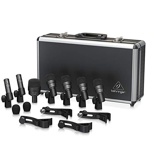 Behringer BC1200 Drum Microphone Set, 7-Pack Large Diaphragm Dynamic Microphone, Percussion Microphone, Stereo Matched Condenser Microphone for Overhead Carrying Case with Microphone Stand Adapter,