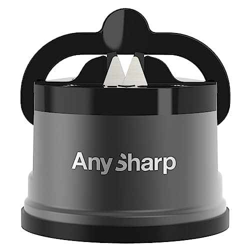 AnySharp Pro Metal Knife Sharpener, Hands-Free Safety, PowerGrip Suction, Sharpens All Kitchen Knives, Ideal for Hardened Steel & Serrated, World's Best, Compact, One Size, Gun Metal