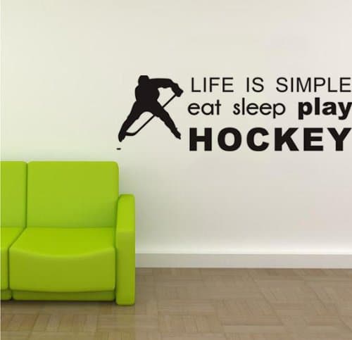 EAT SLEEP PLAY HOCKEY wall quote sticker art letter decor boys room wall decor home mural decor black vinyl saying decal (80x26cm)