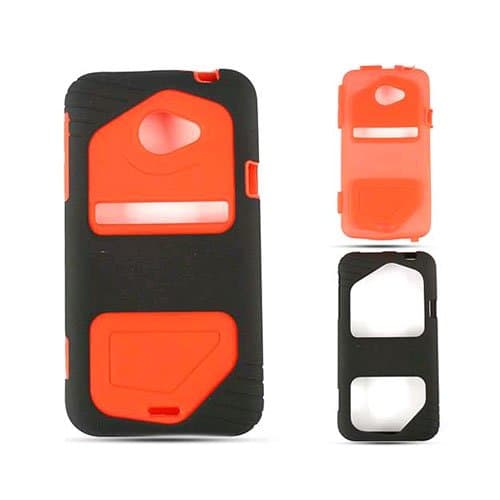 JELLY BUMPER SKIN CASE FOR HTC EVO 4G LTE RED SKIN WITH BLACK SNAP