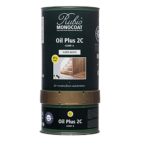 Rubio Monocoat Wood Stain & Finish 650 ft² - Super White | Oil Plus 2C | Quick-Dry, Eco-Friendly Linseed Wood Oil for Indoor Use, Includes Accelerator (Part B) | Protector | 1.3 L