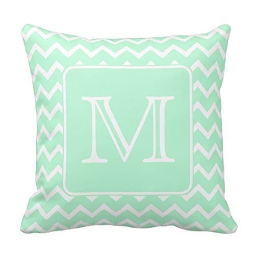 Mint Green and White Zig Zag Pattern With Custom Monogram Pillows Decorative Pillowcase Throw Pillow Cushion Cover Flower Pattern Design Cushion Cover Pillow Case Collection