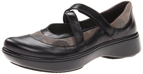 Naot Women's Lagos Mary Jane Flat, Black Madras Leather/Slate Nubuck, 41 EU/9.5-10 M US