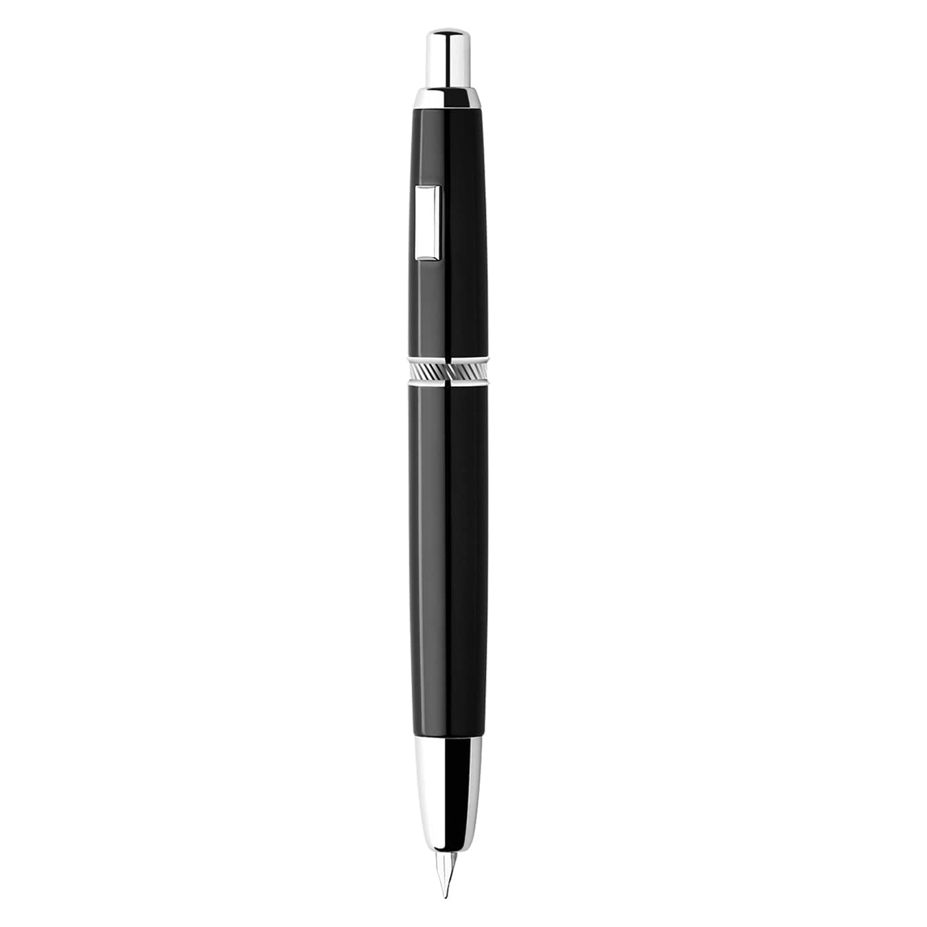 Majohn A1 Press Fountain Pen with Box, Retractable Extra Fine Nib Metal Vivid Black Ink Pen with Converter for Writing (No Clip Version)