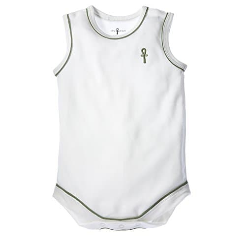 little pharo 100% Extra-Long Staple Egyptian Cotton Sleeveless Bodysuit (Ivory with Green Piping, Size 18-24 Months)