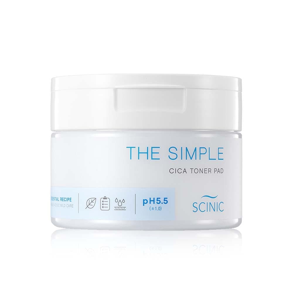 SCINICThe Simple Cica Toner Pad 60 Pcs | Vegan-certified Cotton Fabric | Mild Peeling Without Irritation | Gentle Ph 5.5 PHA Peeing | 100% Vegan | K-beauty