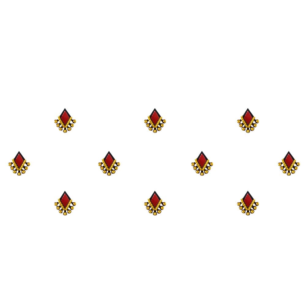 Red Diamond Shaped Bindis with Gold Beads (BV904)