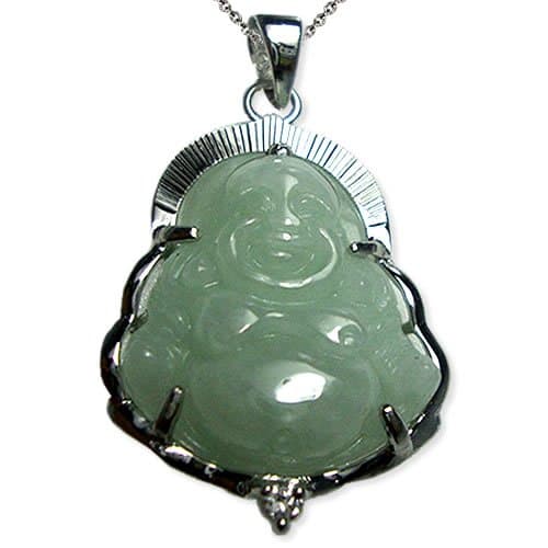 Sterling Silver Jade Buddha Pendant Necklace (Small)