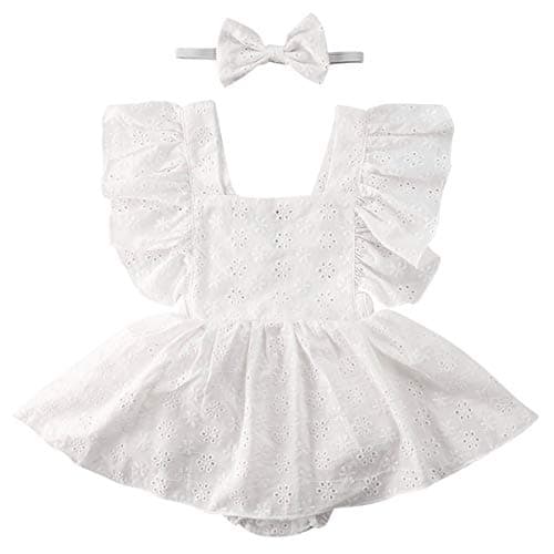 Newborn Infant Baby Girls Ruffle Sleeve Romper Bodysuit Lace Tutu Dress Jumpsuit Outfits Clothes (White Tutu Bodysuit, 12-18 Months)