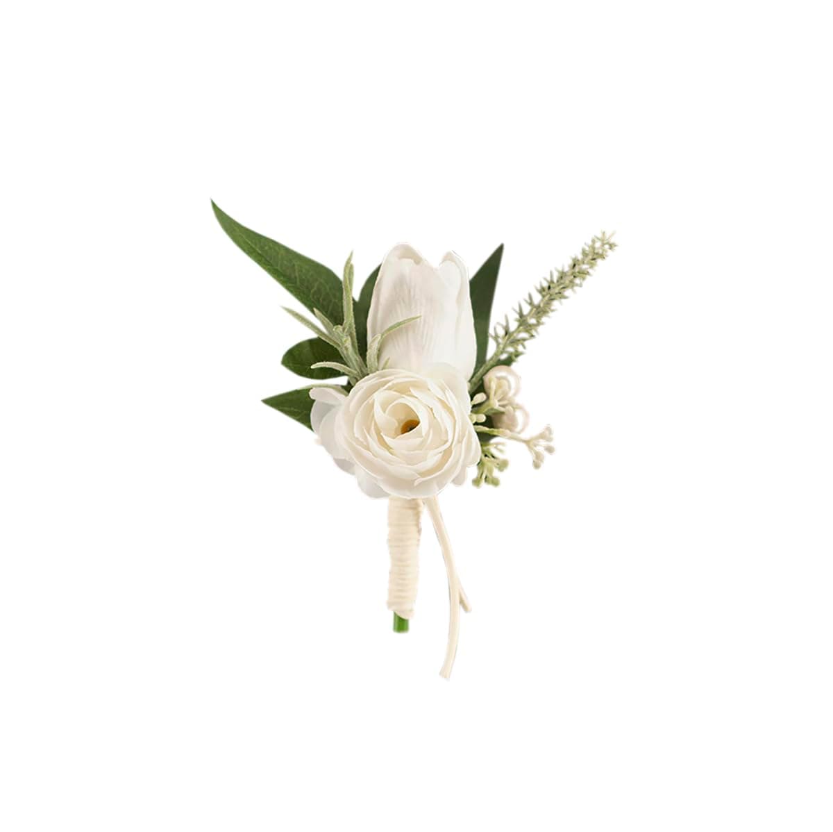 1 pc White Boutonniere for Men Wedding Single Groom Groomsmen Artificial Tulip Rose Flowers Boutonniere for Wedding Prom Homecoming Ceremony Anniversary Formal Dinner Party