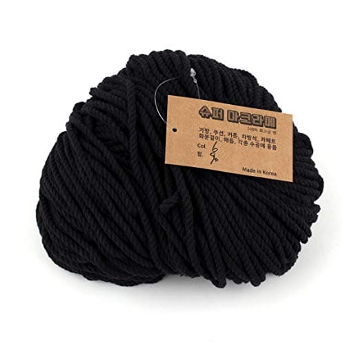 Super Macrame Cord 4mm x 87yd (80m) Black Color Natural Cotton Handmade Wall Hangings Plant Hanger Crochet Dream Catcher DIY Craft Rope