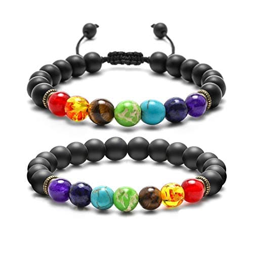 MONOZO Bead Chakra Bracelet - 7 Chakras 8mm Lava Rock Stone Anxiety Bracelet Essential Oil Diffuser Stone Yoga Beads Bracelets Meditation Relax Healing Aromatherapy Bangle for Men Wonmen Kids