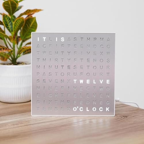 Sharper Image LED Light-Up Word Clock [Amazon Exclusive] 7.75" Modern Design, Electronic Accent Wall & Desk Clock, USB Power Cord, Contemporary Home & Office Decor, Easy Setup, Housewarming Gift