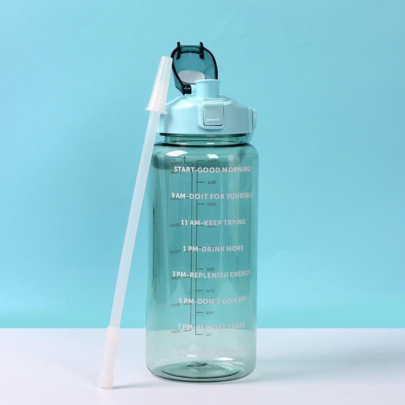 2 L Capacity Belt Straw Transparent Motivational Water Bottles with Time Marker Leak proof & break-proof for Office, School, College,Travel Bottle BPA-Free Sport Bottle - Multicolor