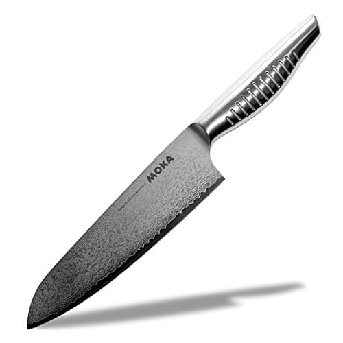 Seki Japan Kitchen Utility Knife, Japanese Santoku Knife, Damascus forged 7-inch (180mm) granton edge knife