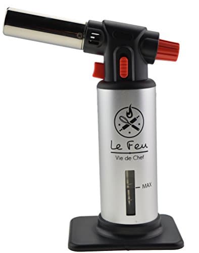 Vie De Chef Culinary Butane Torch - Best Creme Brulee Torch For Professional Kitchen & Baking Use - The Perfect Food Torch For All Cooking & Pastry Needs - Recipe Ebook Included (With Fuel Gauge)