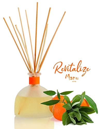 Manu Home REVITALIZE Citrus Reed Diffuser Set ~ A Refreshing Blend of Sage and Mandarin That Will Awaken Your Senses | Organic Aromathearpy Oils Used | Proudly Made in USA