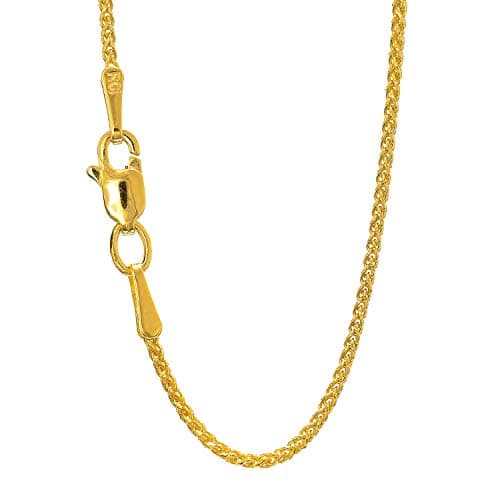 JewelStop 14k Solid Gold Yellow White, Rose 1.2 mm Round Spiga Wheat Chain 16 18 20 24 30