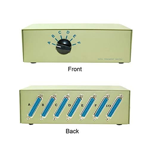 KENTEK DB25 6 Way Manual Data Switch Box RS-232 Parallel Serial D-Sub 25 Pin Female I/O ABCDEF Port for PC MAC to Peripherals Devices Printer Modem