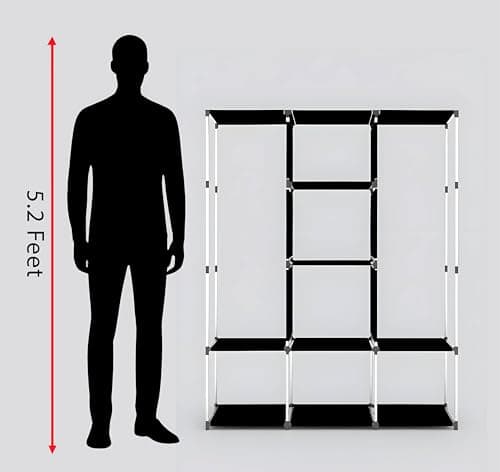 Maison & Cuisine Collapsible Wardrobe Portable Foldable Closet for Clothes Almira, 2 Hanging Space, 8 Shelves, Non-Woven Fabric 90 GSM (88130, Brown)