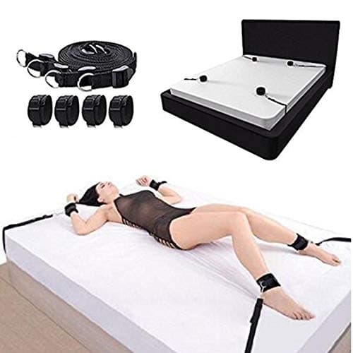 Handcuff Strap Set Kit for Couple Games with Adjustable Mattress Straps and Wrist Ankle Cuffs