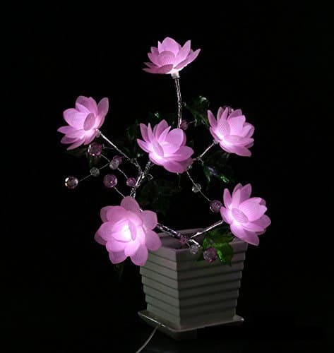 Deluxe Sakura Cherry Blossom LED Flower Tree Light,Sparkly 6 Head Imitated Crystal Bonsai Light with Vase, USB Romantic Flower Night Light Gift for Girl/Women/Girlfriend/Wife/Lover, Pink Color