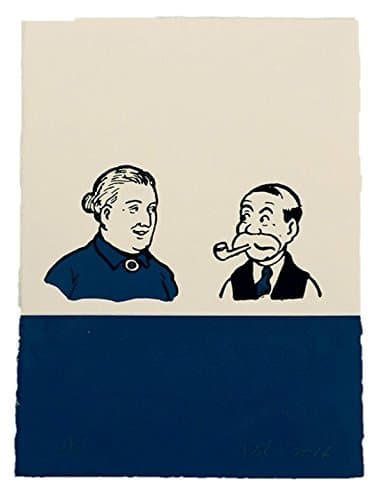 Comic Art The Broons: Portrait of Ma and Pa, Handmade Screenprint Unframed, Cotton, Blue, 26 x 19 x 0.1 cm