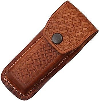 Sheath Folding Knife Sheath, Brown leather w/embossed baske