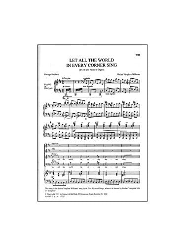 Ralph Vaughan Williams: Let All The World In Every Corner Sing. Sheet Music for SATB, Organ Accompaniment
