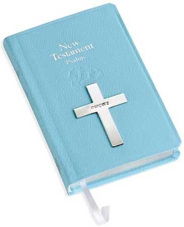 Carrs New Testament Children's Bible Christening Gift - Blue Leather with Silver Sterling Cross