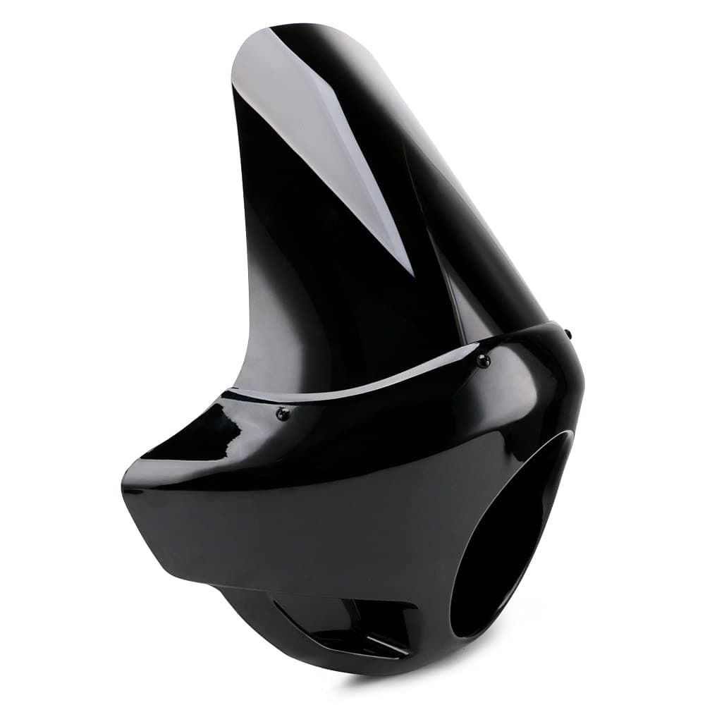 PACEWALKER Motorcycle 17" Tall Fairing Touring Sport Windshield Club Style Kit Blackout 5.75" Headlight Fairing Windshield for Super Glide T-Sport FXDXT, FXR Long Style (Gloss Black)