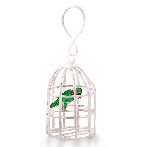 Little India Decorative Silver Polished Green Parrot n Cage 227