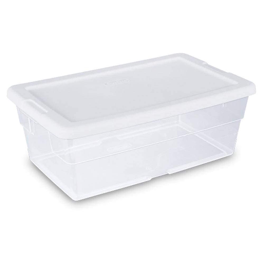 6 Qt Storage Box, Stackable Bin with Lid, Plastic Container to Organize Shoes and Crafts on Closet Shelves, Clear with White Lid, 1-Pack